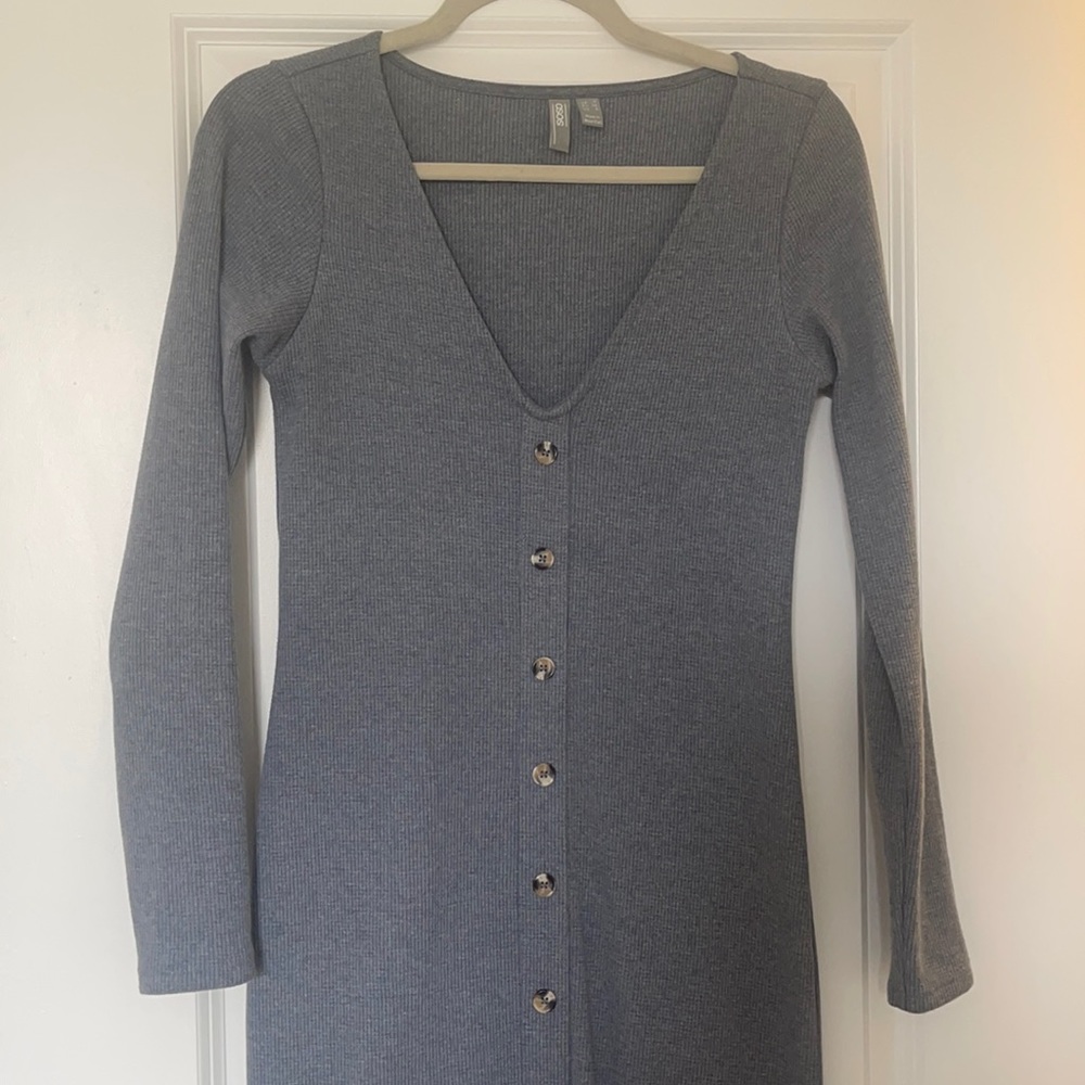 Grey Waffle Knit Midi Dress